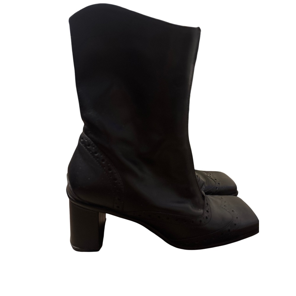 Details Black Leather Square Toe Wingtip Brogue Block Heel Boots Women 7B Brazil